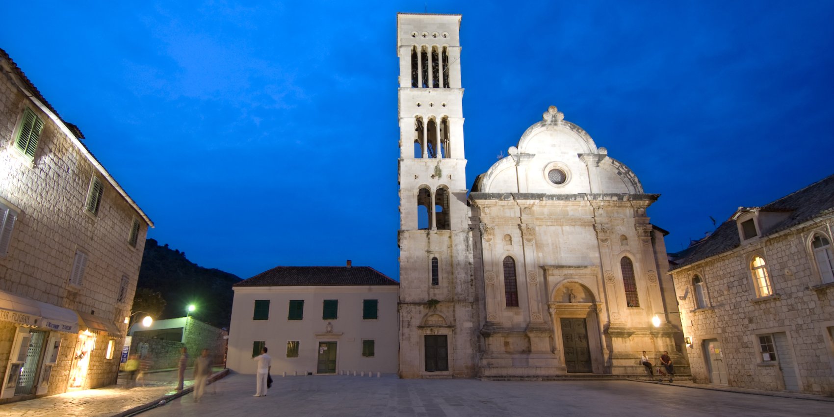 Ancient architecture square in Croatia at dusk