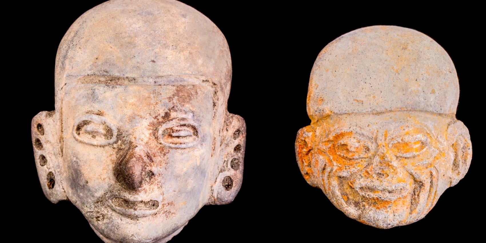 Two artifacts displayed in a museum.