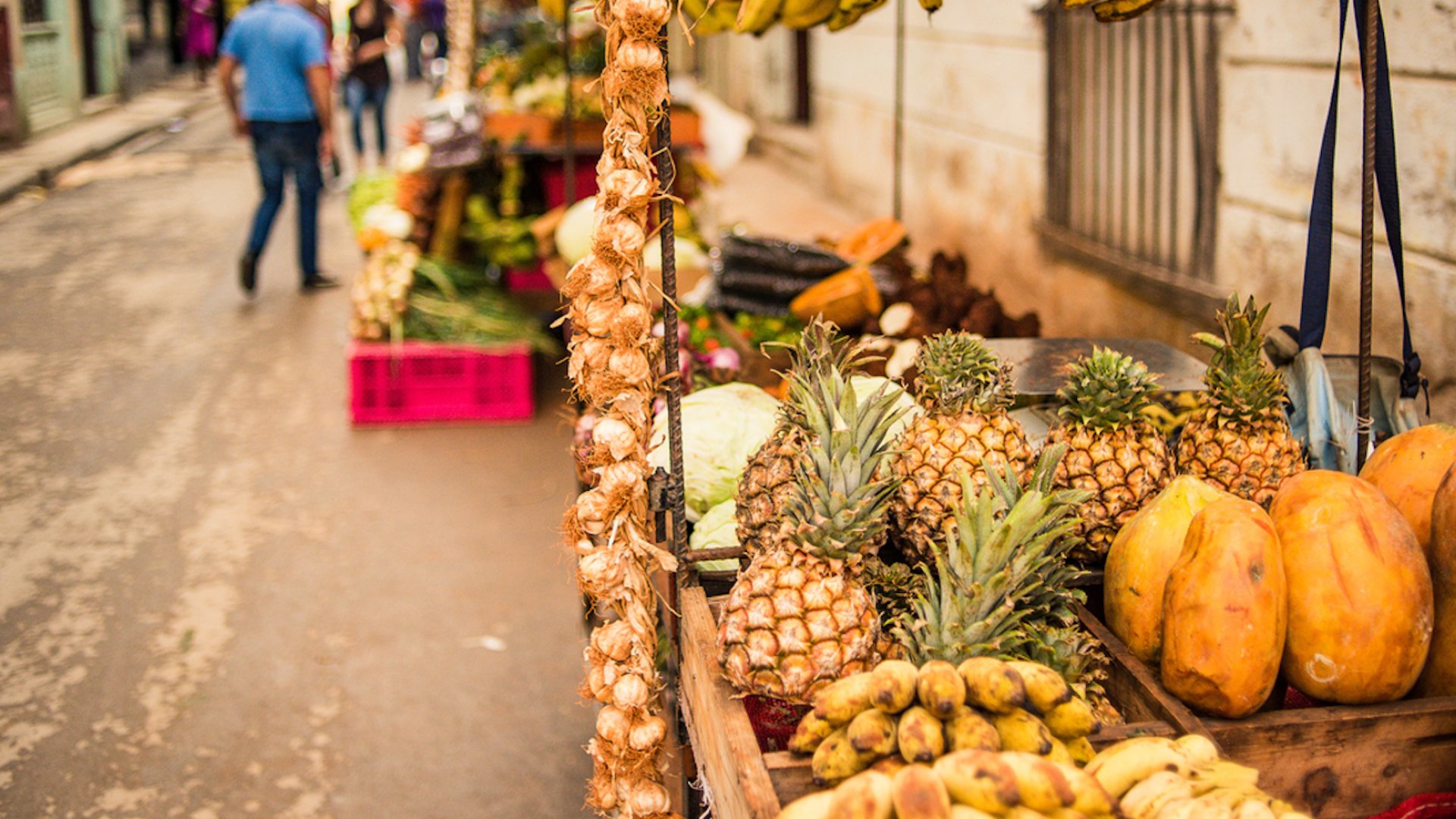 Fruits and vegetables on a street stand in Cuba