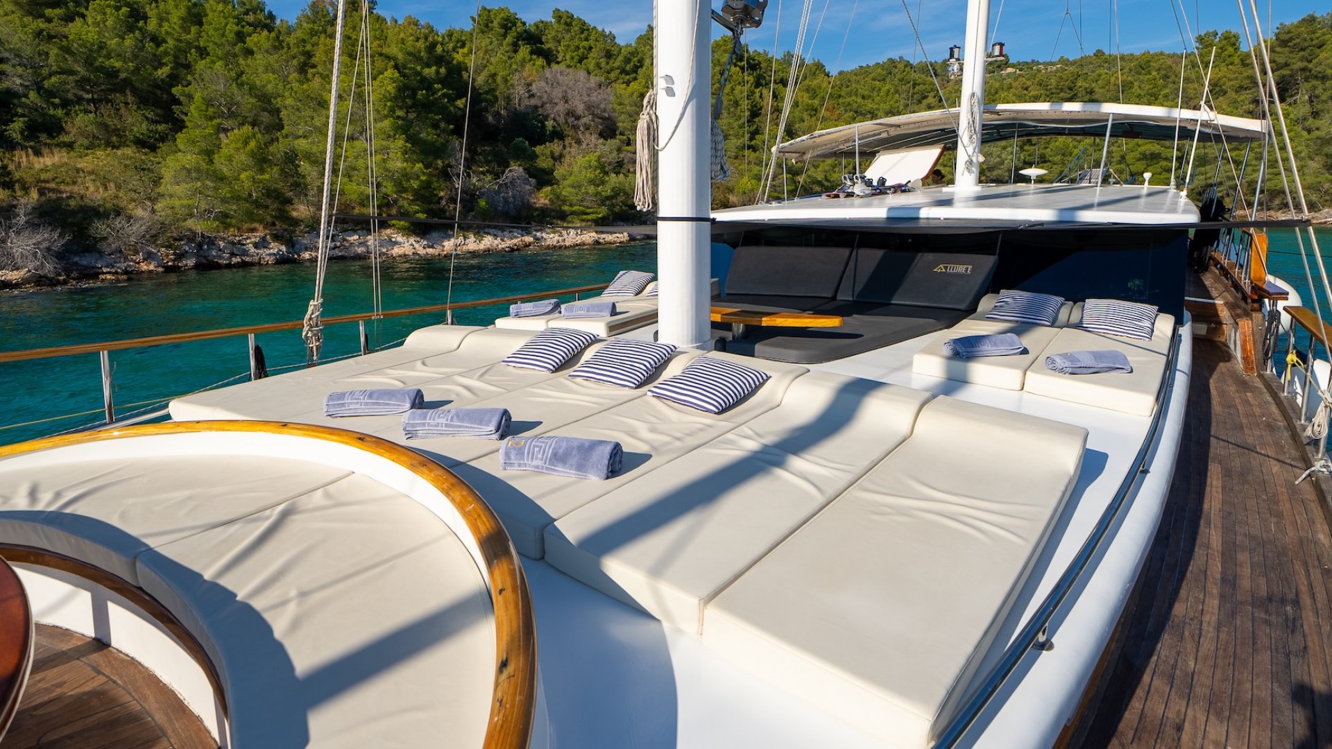 Large sundeck on top of a luxury yacht in Croatia.