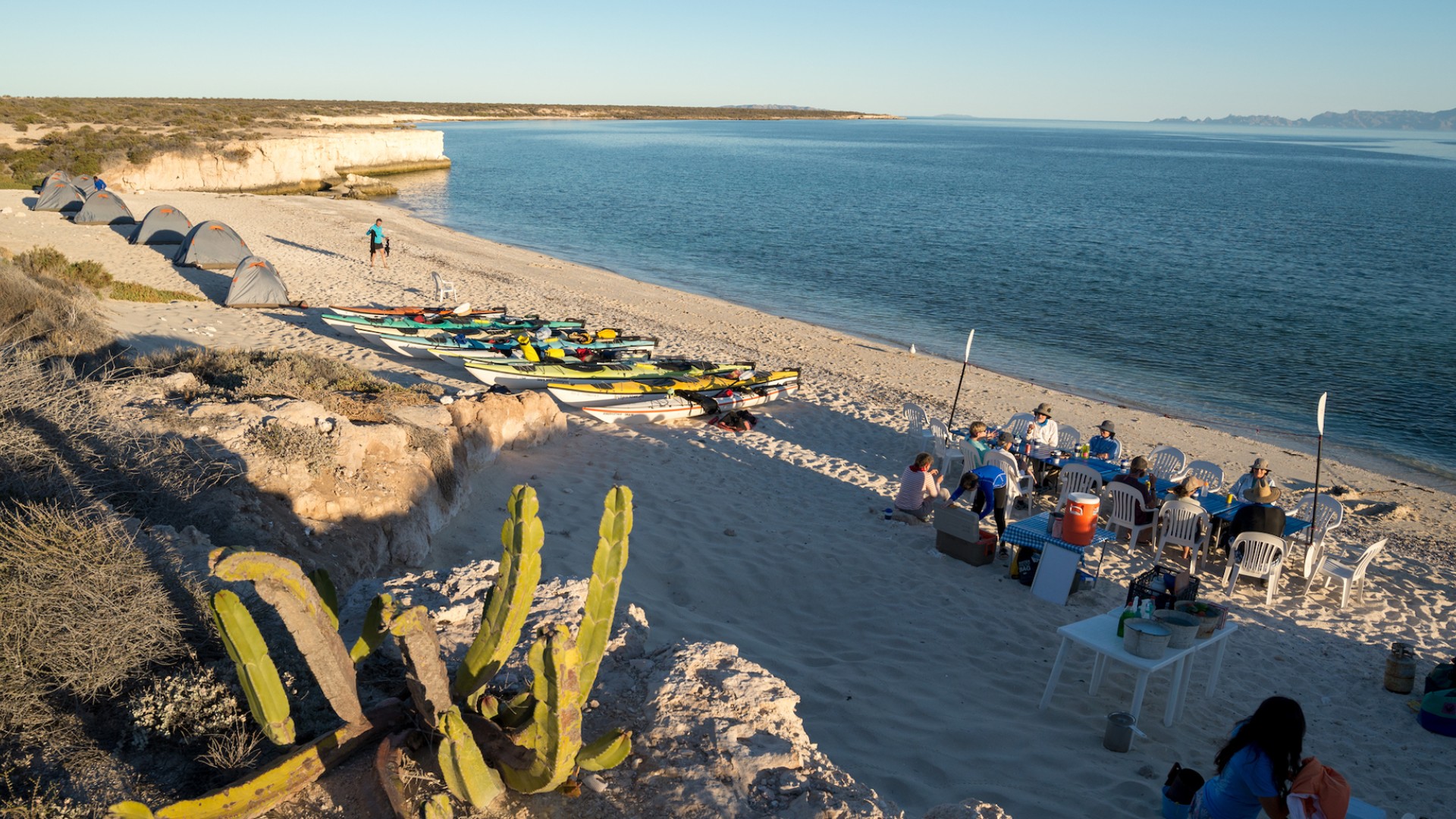 Beach camping set up in Baja California Sur