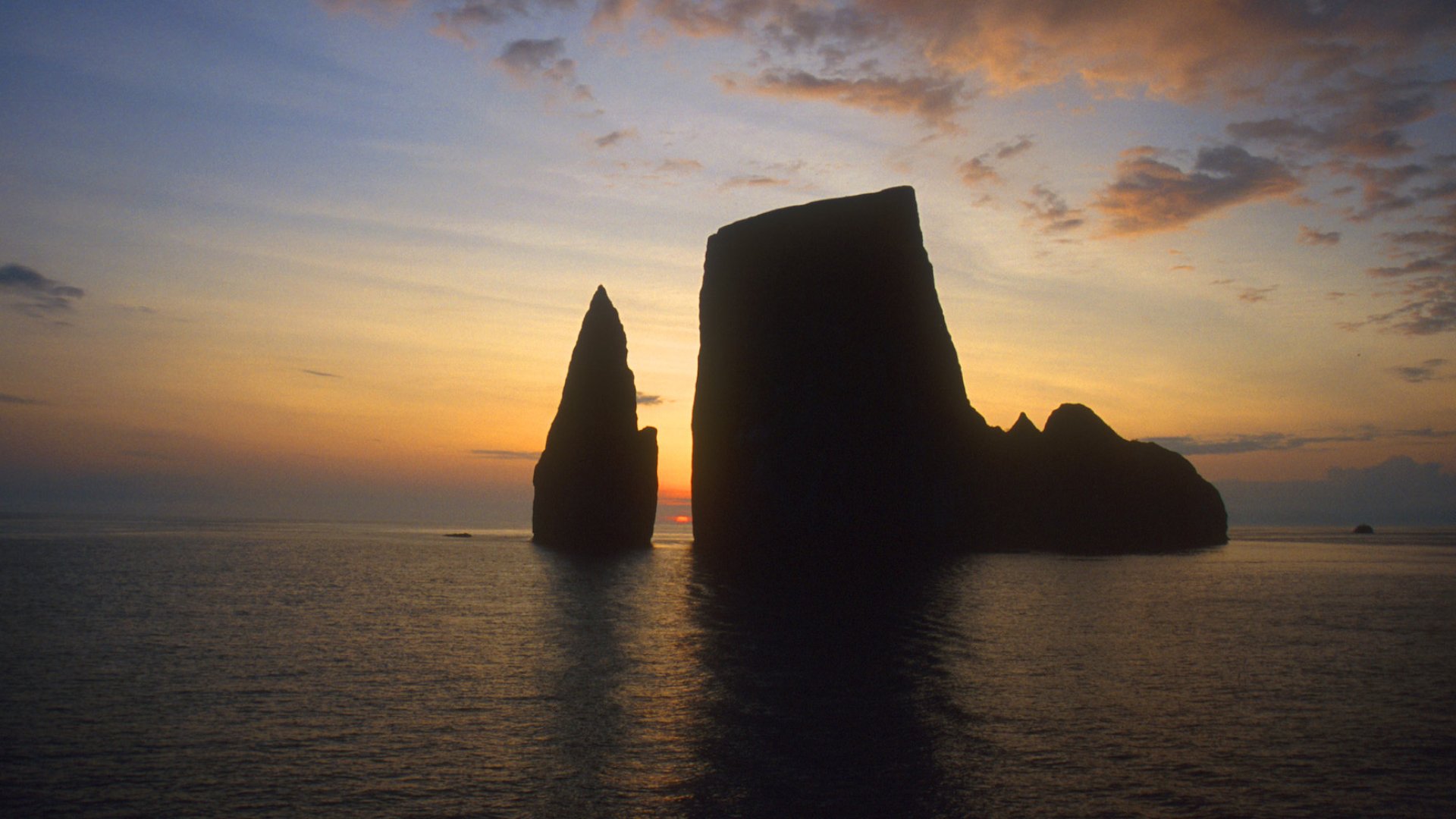 Kicker Rock in the Galapagos at sunset