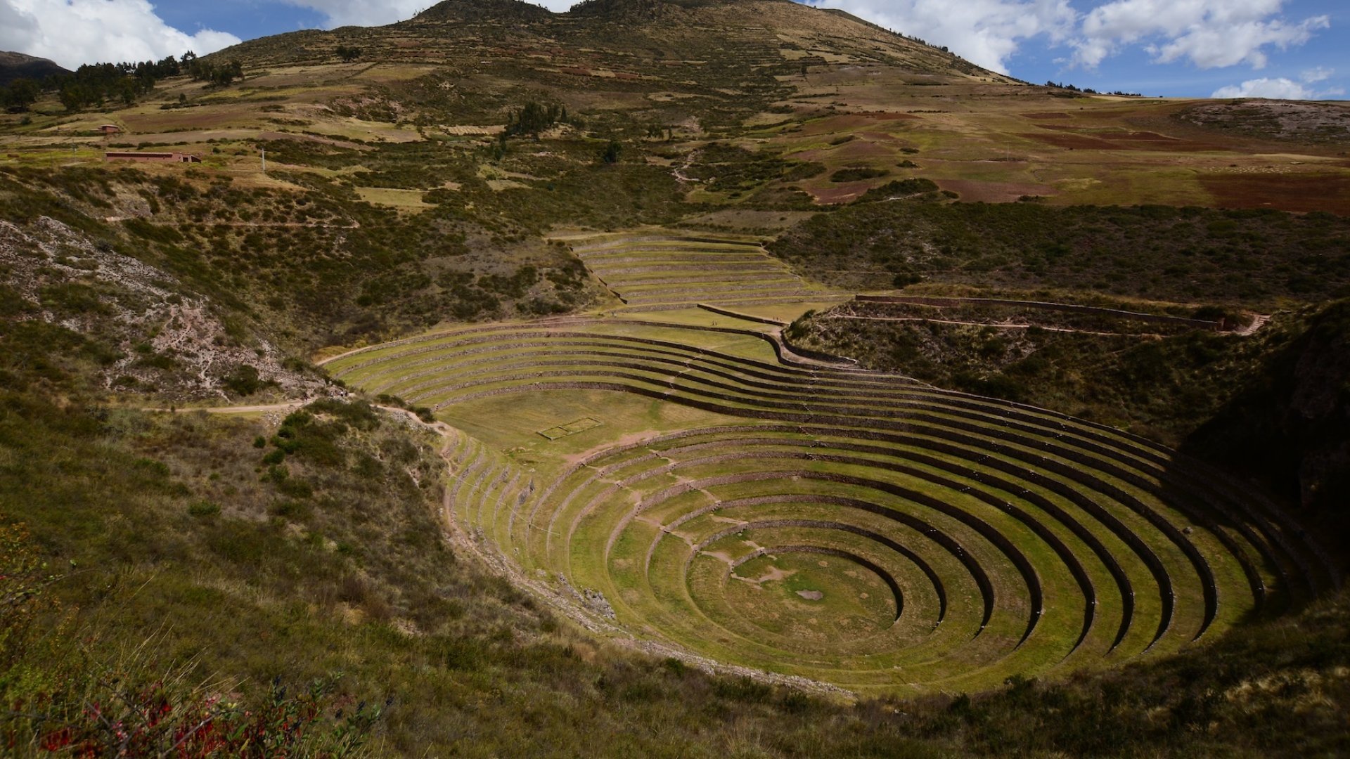 Circular agricultural terraces of Moray in the Sacred Valley – ancient Inca site in Peru travel itinerary