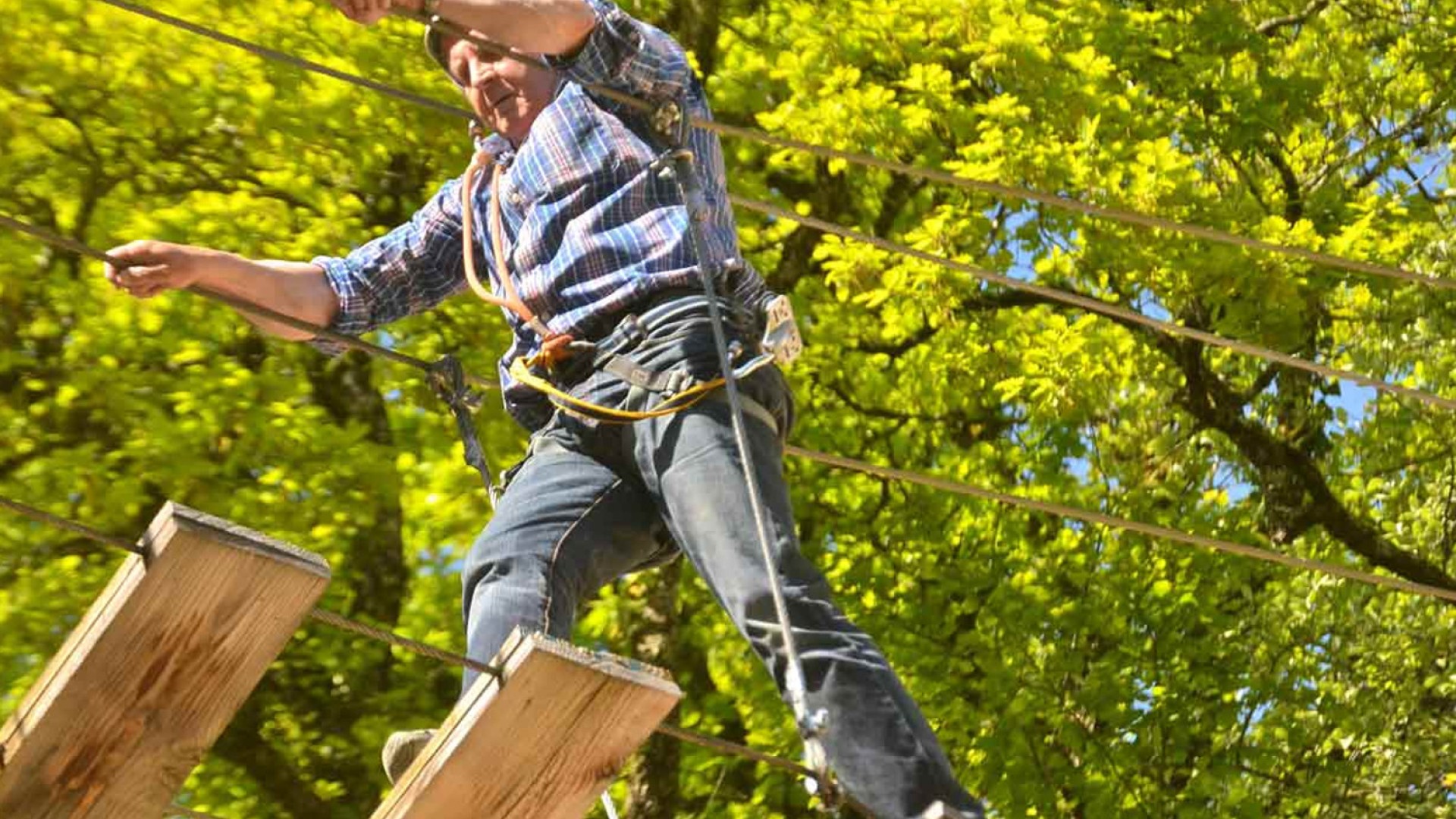 man on ropes course in France