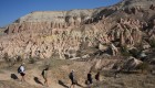 Hikers in the rugged, desert, landscape of Turkey