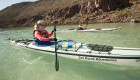Sea kayaker paddling towards the camera on the Sea of Cortez