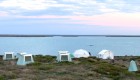 View of canvas tents overlooking the Pacific Ocean on Magdalena Bay in Baja California Sur