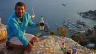 Tour guide pouring a glass of wine for his guests in Turkey