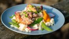  Freshly prepared seafood dinner served at God’s Pocket Resort during a British Columbia kayaking adventure