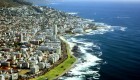 Birds eye view of cape town, South Africa with the coastline
