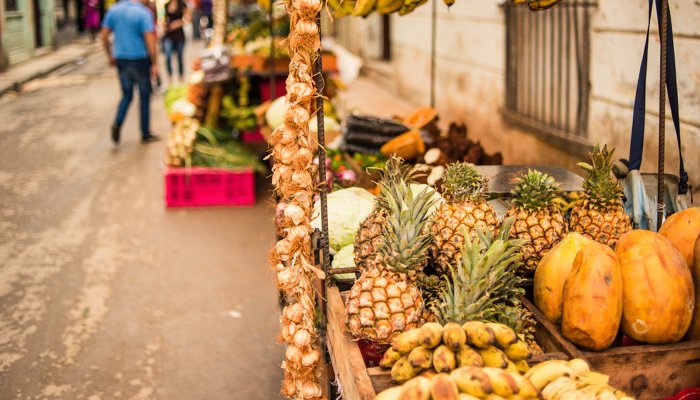 Fruits and vegetables on a street stand in Cuba